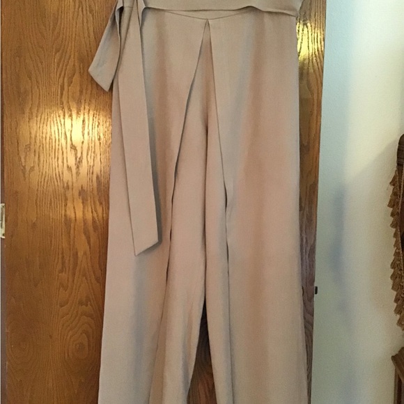 ANTONIO MELANI Tan Wide Leg Pants with Tie Belt - Picture 1 of 14